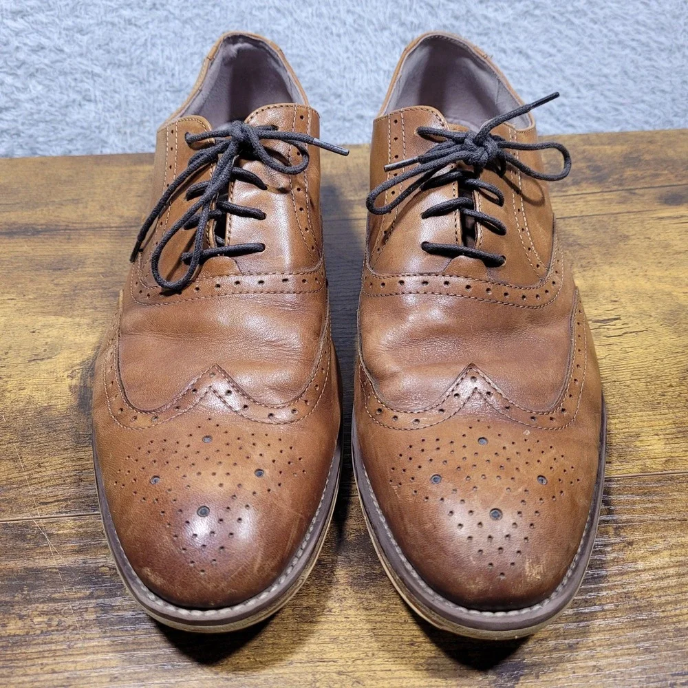 Johnston‎ Murphy Mens Brown Leather Wingtip Oxford Dress Shoes Size 11.5 M